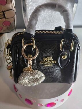 Black Mini Purse with Crystal Lip Charm